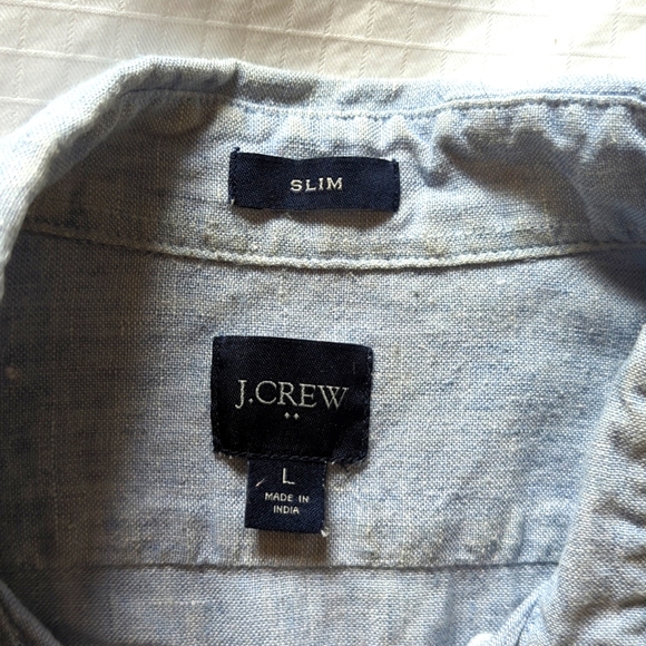 J Crew Large Slim Linen Long-sleeved Shirt, Light Blue - Picture 3 of 5